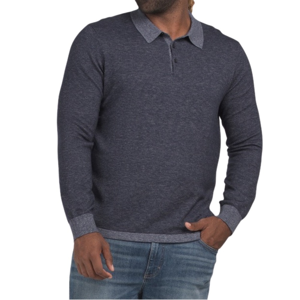 Robert Barakett Cotton Cashmere Navy Long Sleeve Fielder Polo Shirt Sz S NWT!